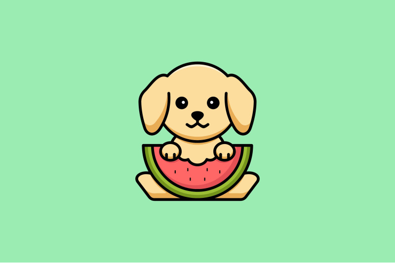 cute-puppy-with-watermelon-vector-template-logo-design