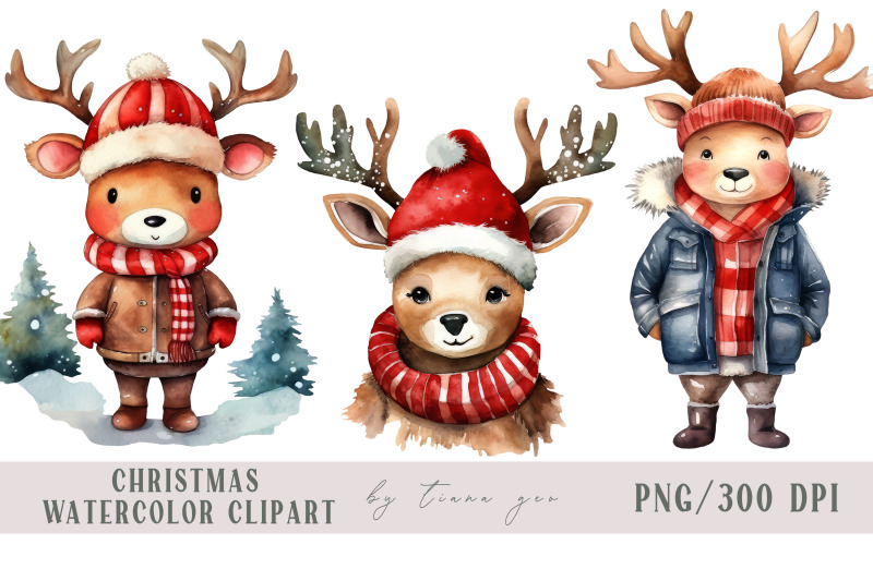 cute-watercolor-christmas-reindeer-clipart-3-png-files