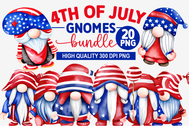4th-of-july-gnomes-png-bundle