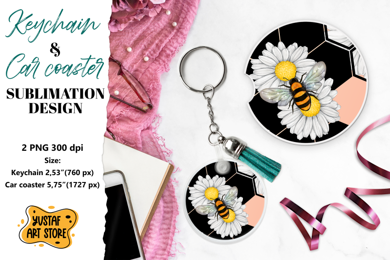 bee-keychain-sublimation-bee-car-coaster-sublimation