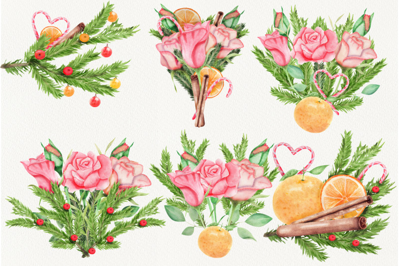 new-year-christmas-watercolor-arrangements-hand-drawn