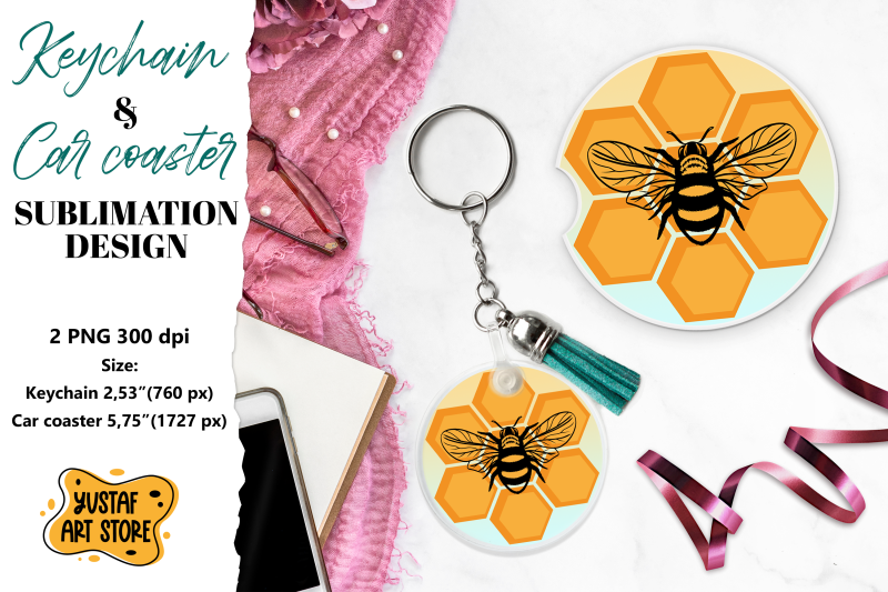 bee-keychain-sublimation-bee-car-coaster-sublimation