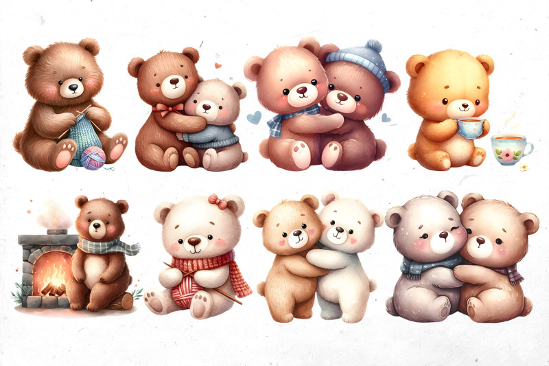 cute-watercolor-winter-bears-bundle-png-cliparts