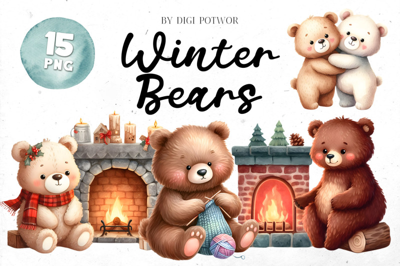 cute-watercolor-winter-bears-bundle-png-cliparts