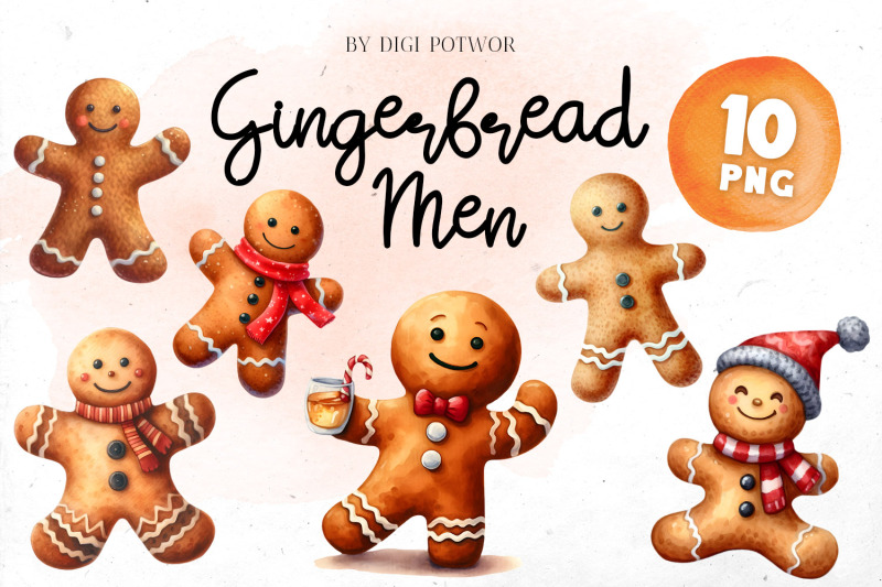 cute-watercolor-gingerbread-men-bundle-png-cliparts