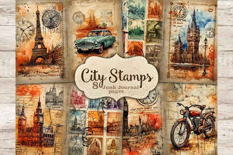 city-stamps-junk-journal-pages-vintage-collage-sheet