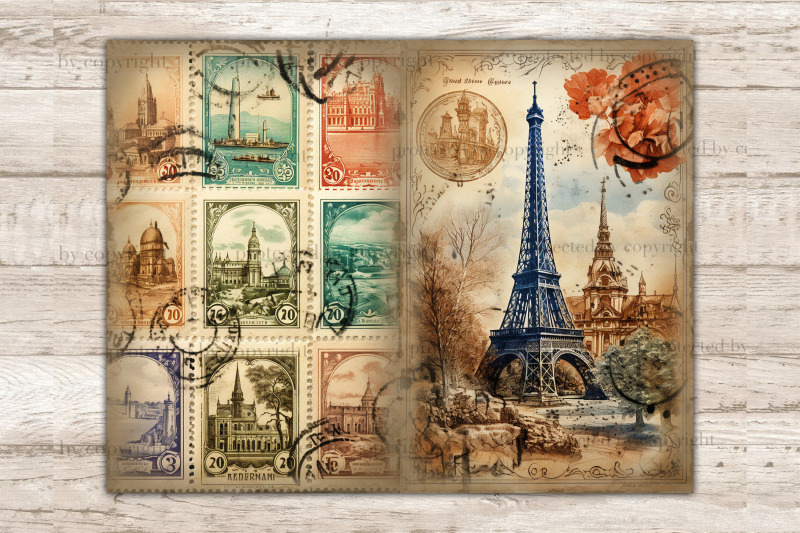 city-stamps-junk-journal-pages-vintage-collage-sheet