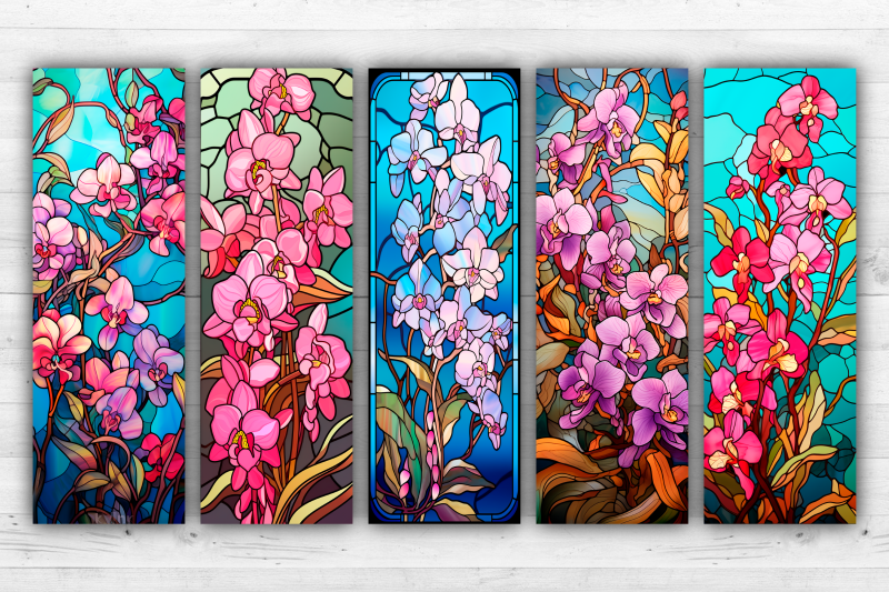 orchids-stained-glass-bookmarks-printable-2x6-inch