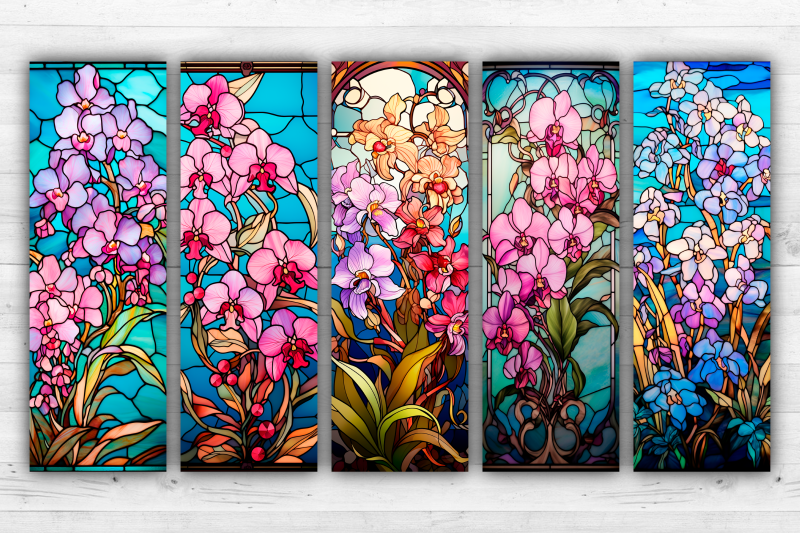 orchids-stained-glass-bookmarks-printable-2x6-inch