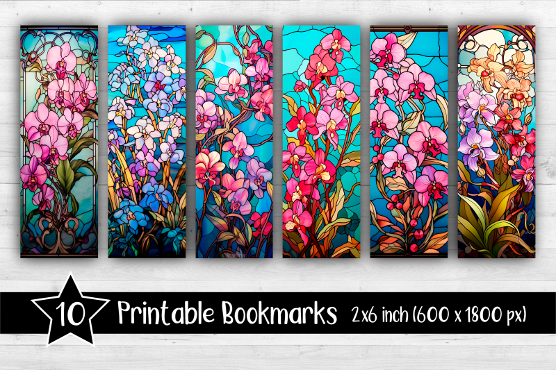 orchids-stained-glass-bookmarks-printable-2x6-inch