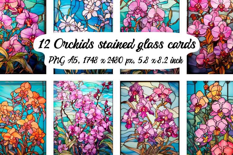 12-orchids-stained-glass-posters-cards