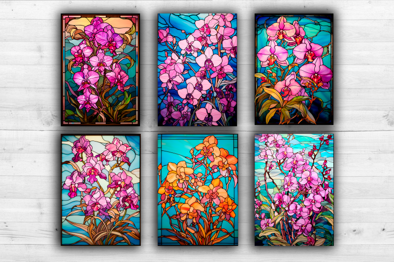 12-orchids-stained-glass-posters-cards