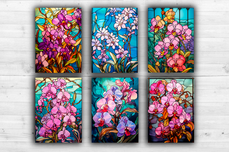 12-orchids-stained-glass-posters-cards