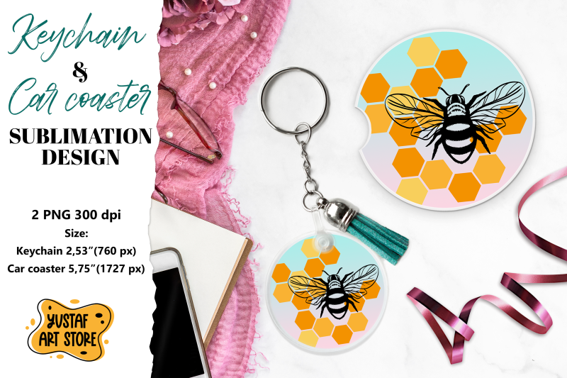 bee-keychain-sublimation-bee-car-coaster-sublimation