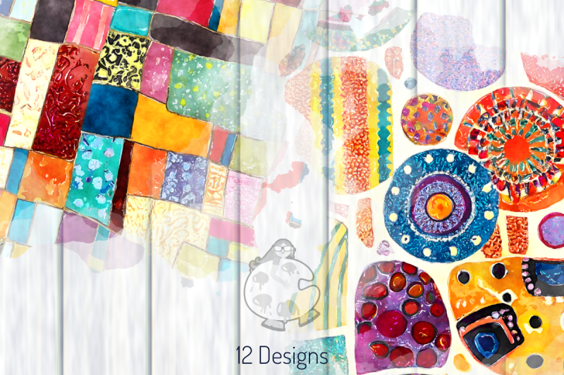 patchwork-pattern-splashes-watercolor-background-elements