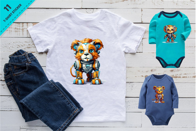 cartoon-lion-robots-t-shirt-sticker