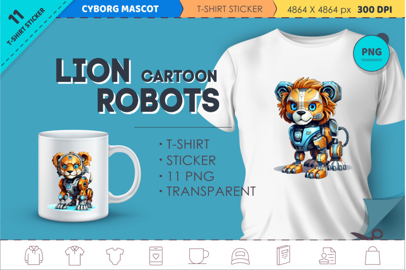 cartoon-lion-robots-t-shirt-sticker