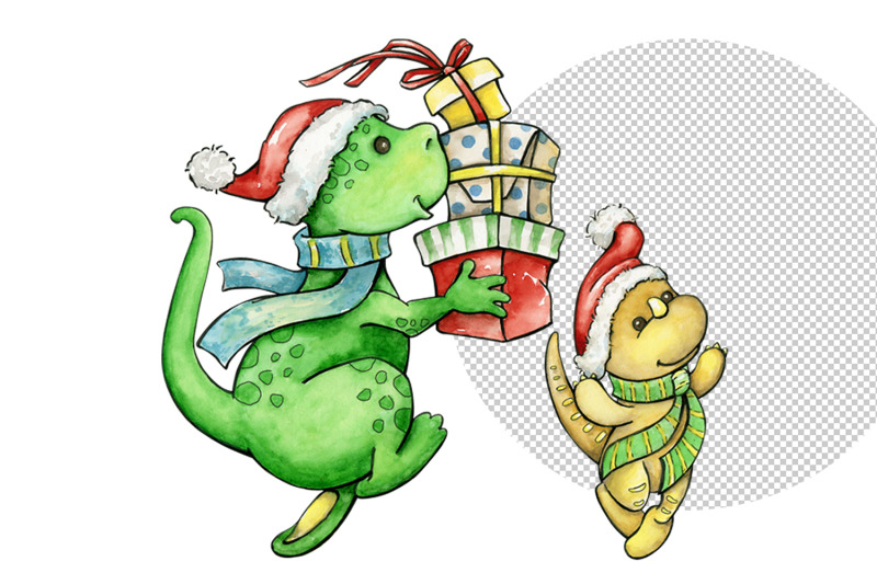 dinosaur-watercolor-sublimation-design-christmas-png-clipart-cartoo