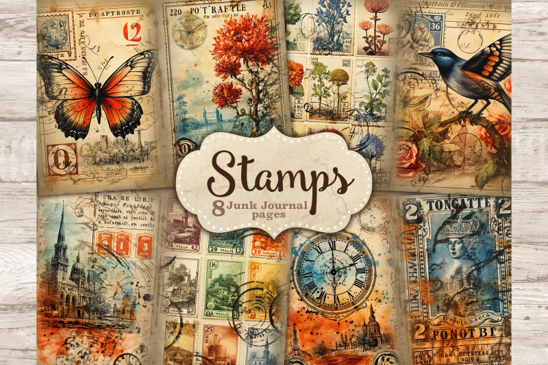 stamps-junk-journal-pages-vintage-collage-sheet