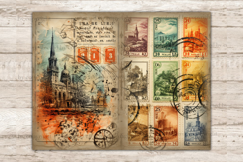 stamps-junk-journal-pages-vintage-collage-sheet