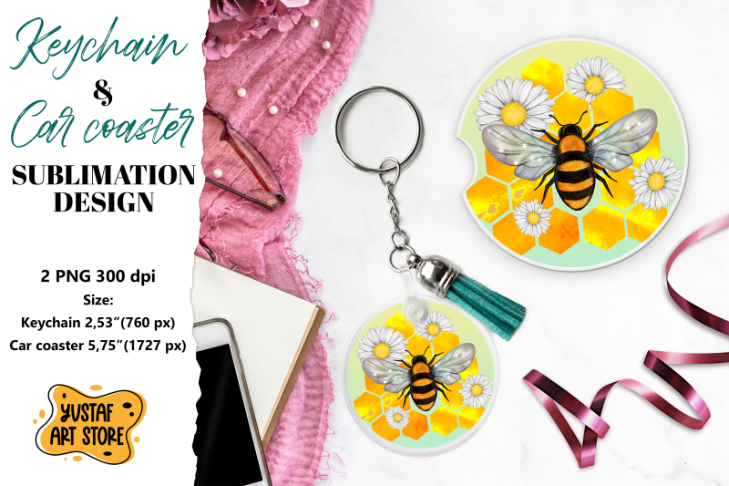 bee-keychain-sublimation-bee-car-coaster-sublimation