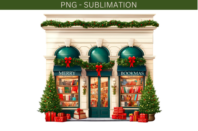 book-store-christmas-scene-png-merry-bookmas-sublimation-png