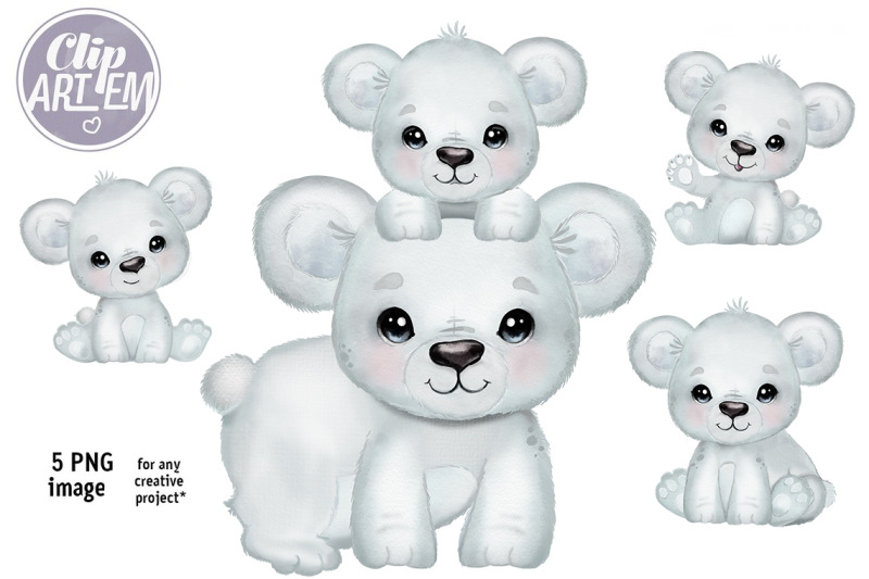 cute-baby-polar-bear-cub-5-png-images-set-kids-decor-sublimation
