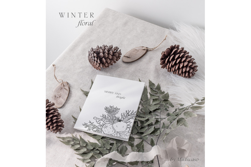 winter-floral-christmas-line-art-set