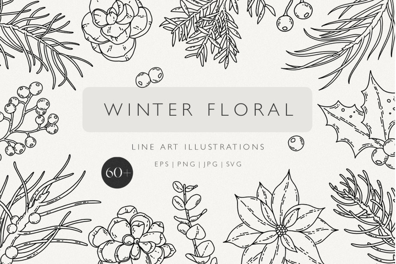 winter-floral-christmas-line-art-set