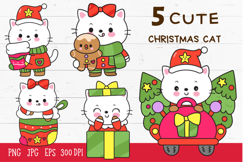 santa-cat-christmas-cartoon-kawaii-kitten-winter-animal