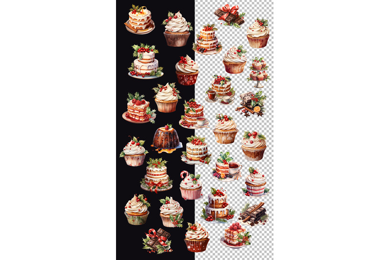 christmas-sweet-dessert-clipart-watercolor-holiday-cakes