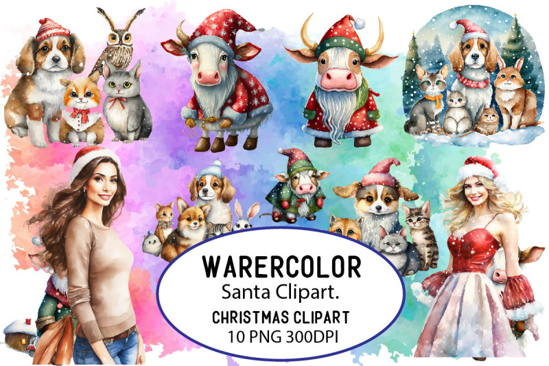 watercolor-santa-clipart-bundle-decoration-pattern-svg-design-cartoon