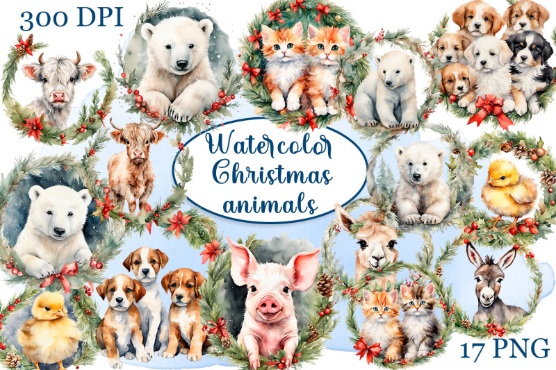 christmas-animals-wreat-watercolor-clipart