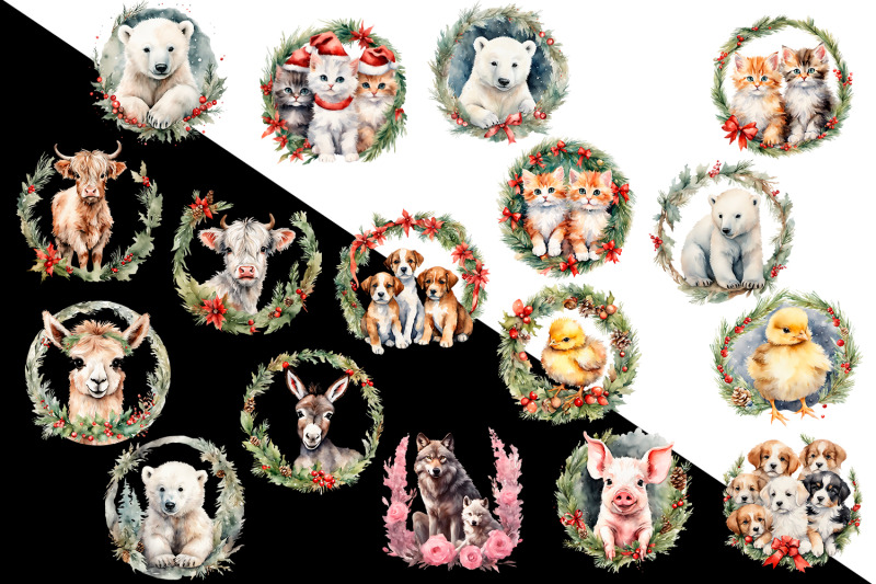 christmas-animals-wreat-watercolor-clipart