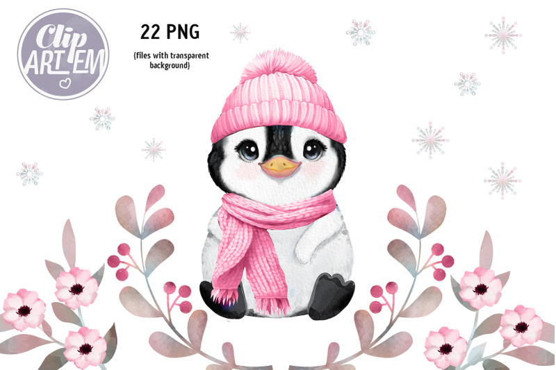 cute-girl-penguin-in-pink-winter-hat-and-scarf-22-png-images-set