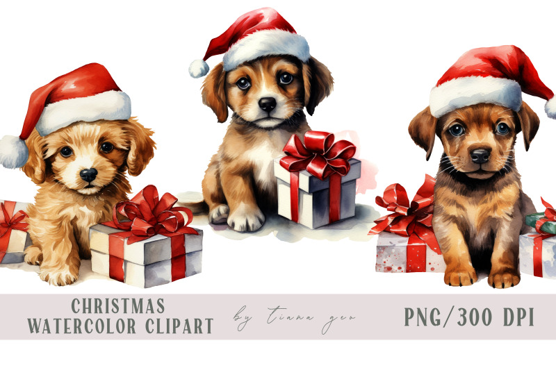 watercolor-christmas-puppy-dog-with-gift-boxes-clipart-3-png