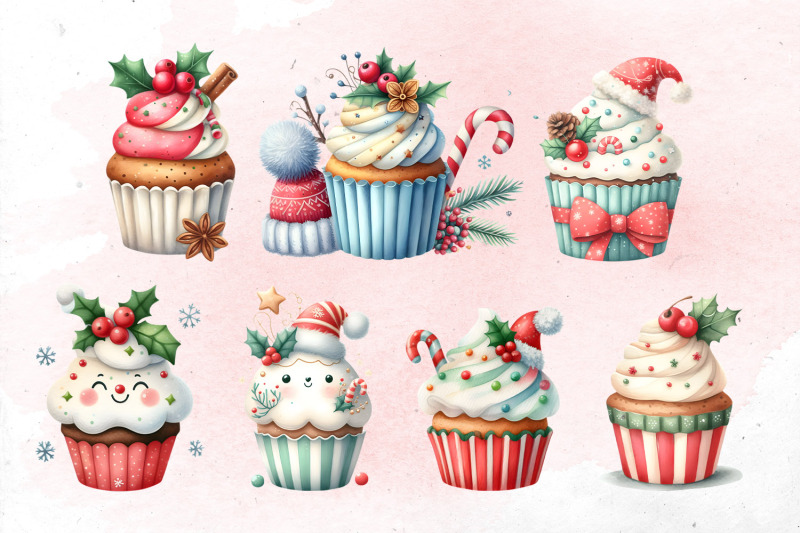 cute-watercolor-christmas-cupcakes-bundle-png-cliparts