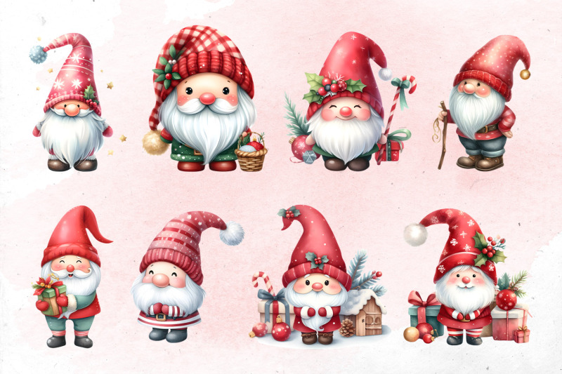 cute-watercolor-christmasgnomes-bundle-png-cliparts