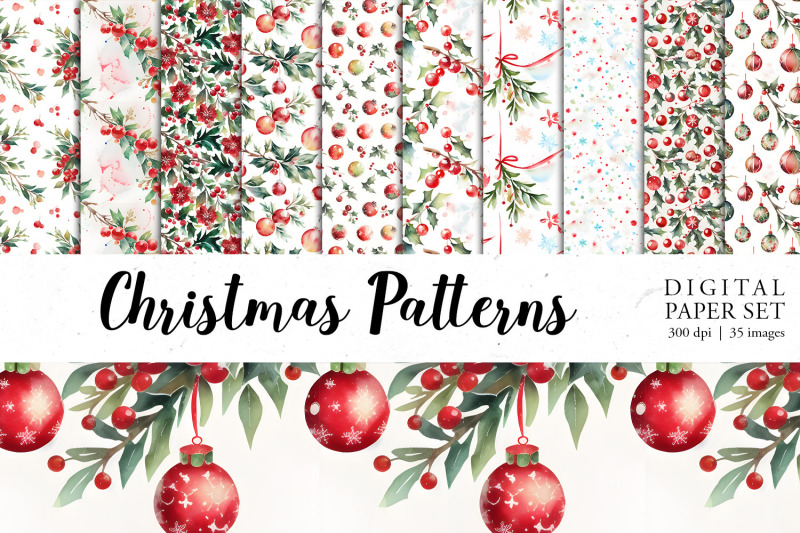 cute-watercolor-christmas-patterns-bundle-png-cliparts