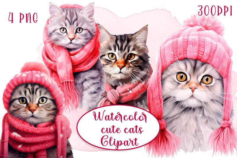 cute-cats-watercolor-sublimation-clipart-png