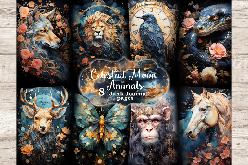 celestial-moon-junk-journal-kit-animals-printable-pages