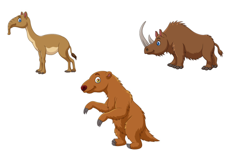 set-of-nine-extinct-prehistoric-animals-illustration