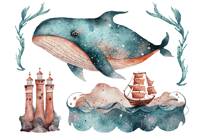 fantasy-marine-life-watercolor-nbsp-hand-drawn-illustrations