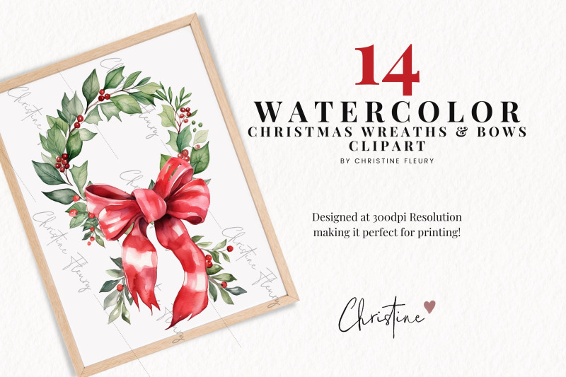 watercolor-christmas-wreaths-amp-bows-png