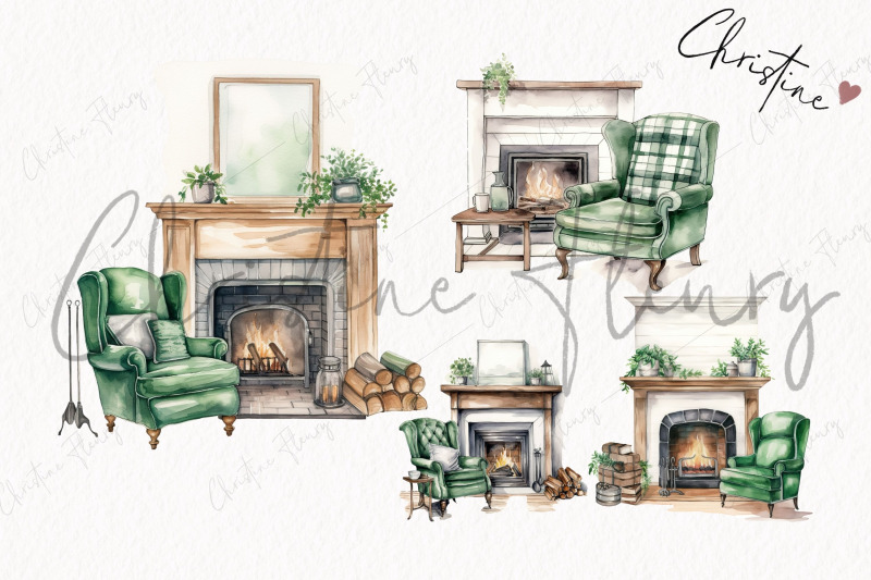 watercolor-farmhouse-fireplace-clipart