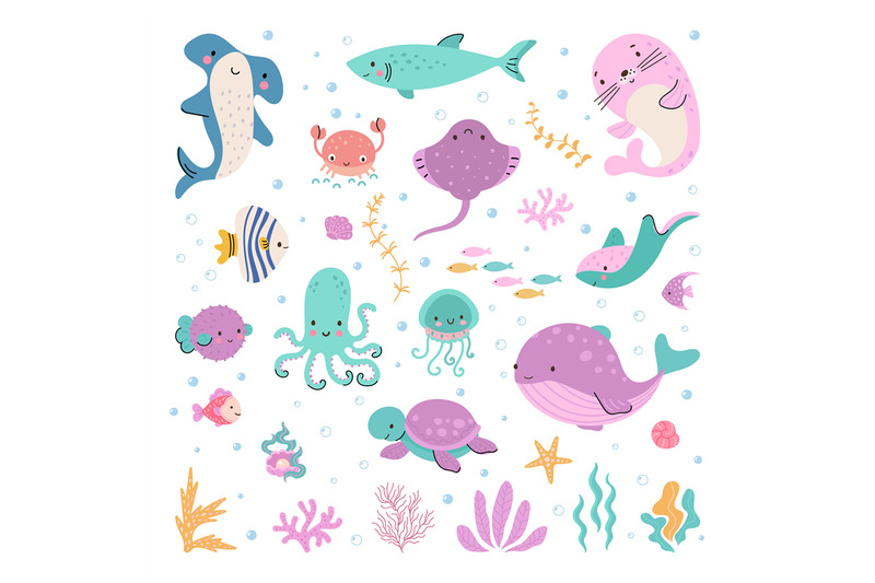 aquatic-sea-life-characters-cartoon-ocean-animals-funny-aquarium-cre