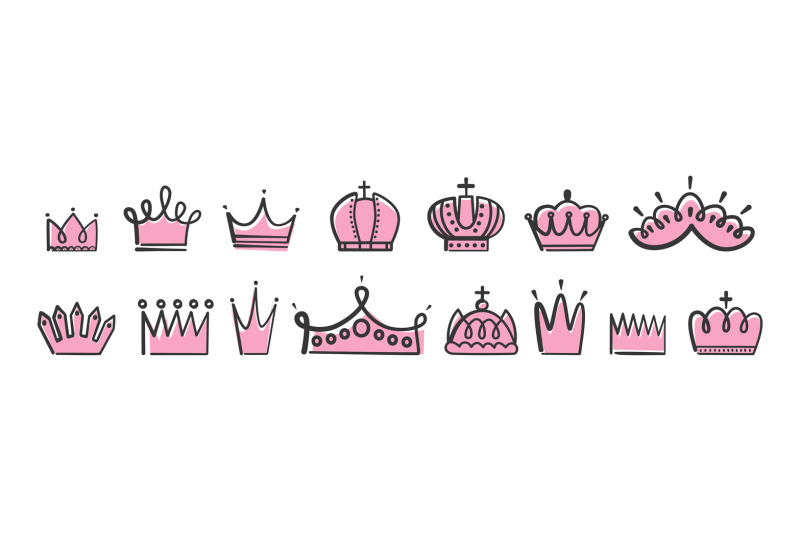 hand-drawn-princess-queen-crowns-doodle-crown-pink-and-black-isolate