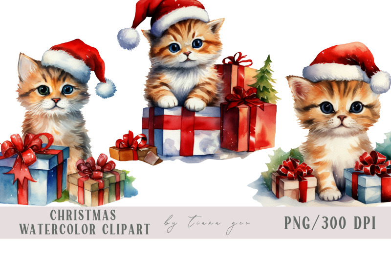 watercolor-christmas-kitty-cats-with-gift-box-clipart-3-png