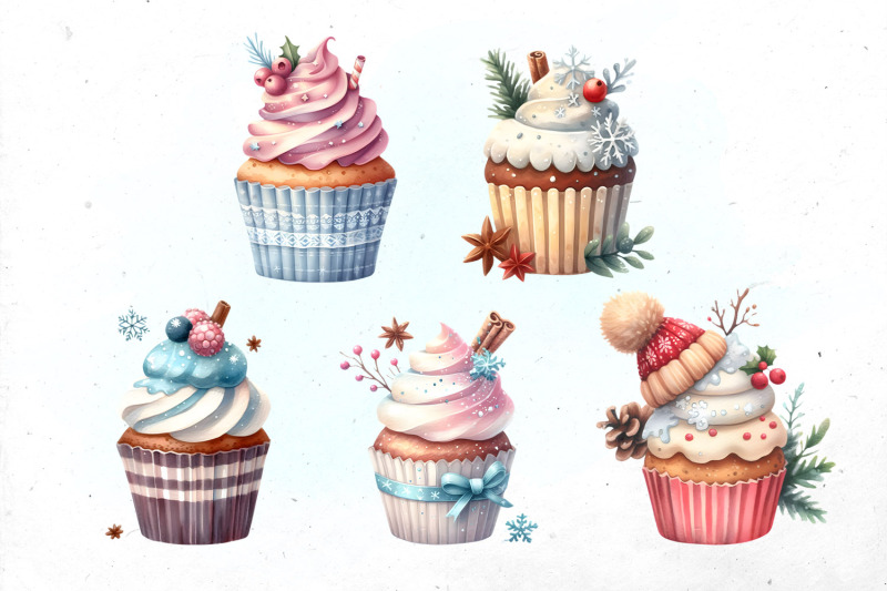 cute-watercolor-winter-cupcakes-bundle-png-cliparts