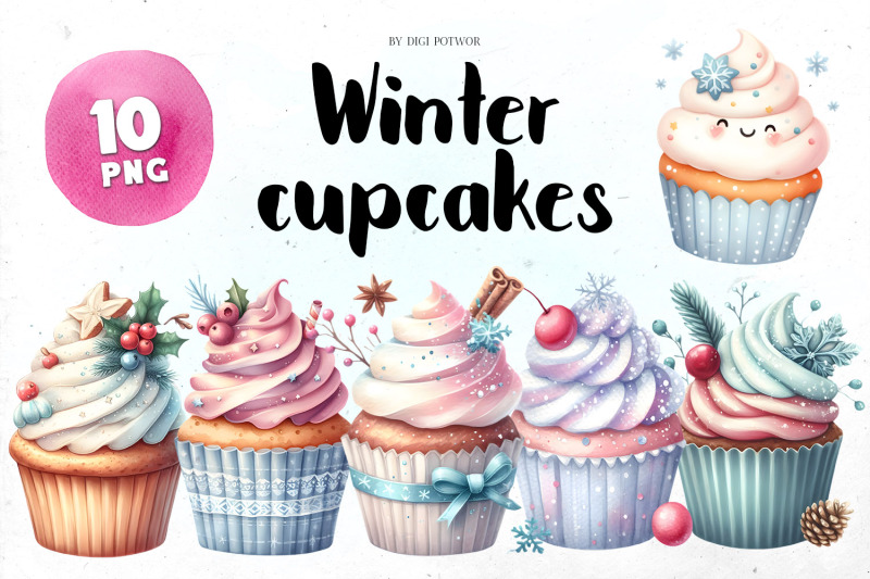 cute-watercolor-winter-cupcakes-bundle-png-cliparts